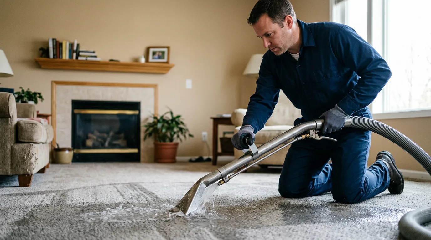 Water damage restoration technician working near Granby, MA